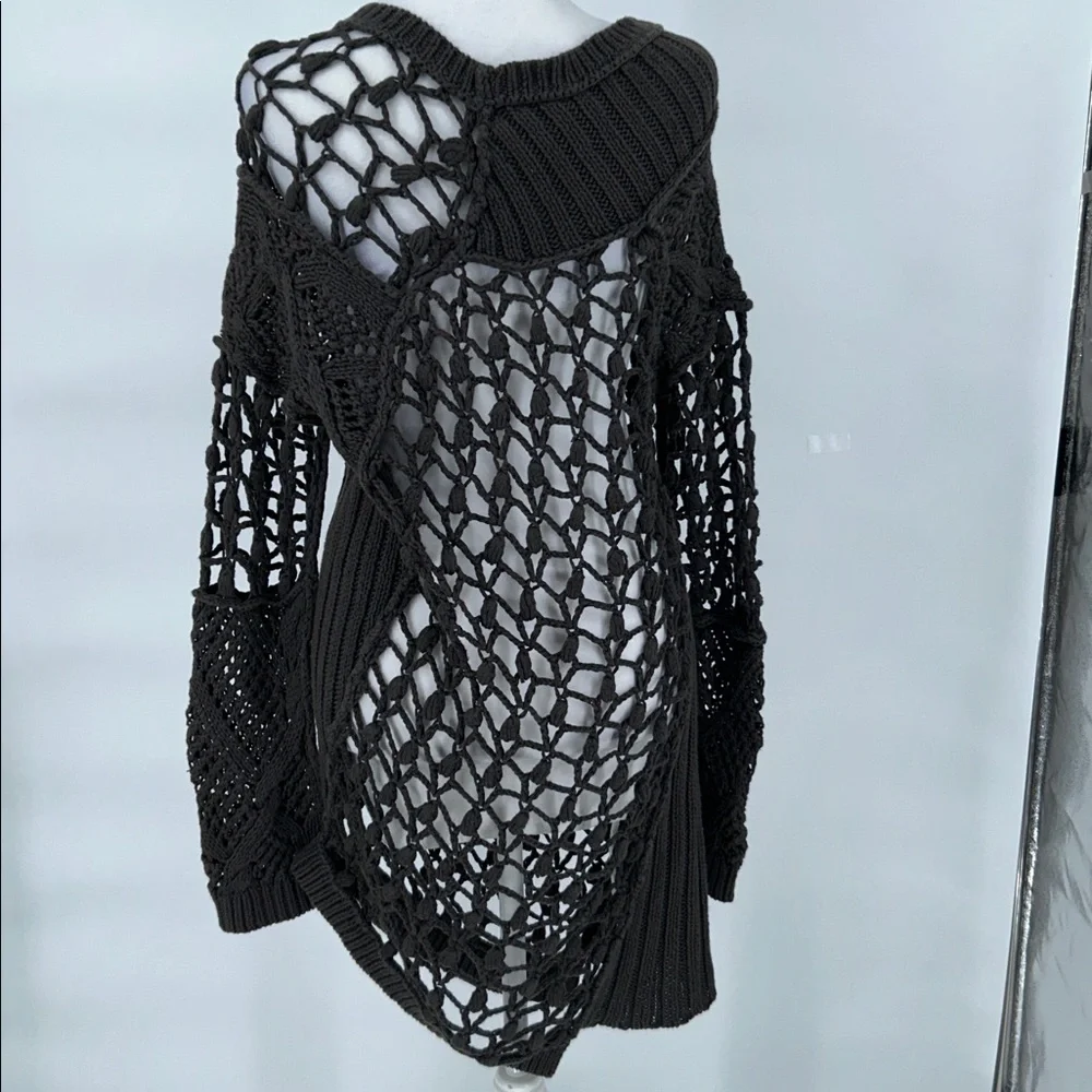 ALLSAINTS Hand Crochet Open-Knit Sweater Dress UK 12 US 8 Linen Cotton Boho - Picture 7 of 12